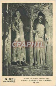 Old Postcard Reims cathedral Reverse of South Porch Lateral Statues damaged b...