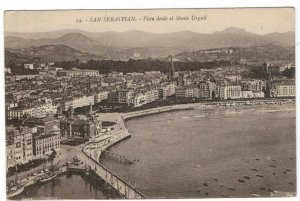 Postcard Spain 1926 San Sebastian Port Harbour Boats View from Mount Urgell