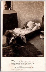 1905 Woman Sleeping in Bed, Arrived Safely Difficult Lodging, Vintage Postcard