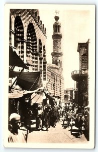 1920S CAIRO EGYPT STREET SCENE MOUSKY TRADERS MARKET WAGONS RPPC POSTCARD P1623