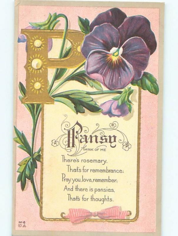 c1910 Language Of Flowers THE LETTER P - WITH PANSY FLOWERS SHOWN AC4928