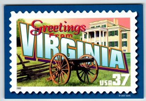 Greetings From Virginia Large Letter Chrome Postcard USPS 2001 Military Cannon