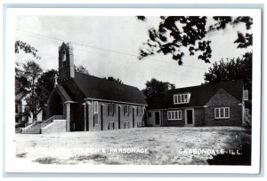 Carbondale Illinois IL RPPC Photo Postcard Savior Luth Church & Parsonage c1950s