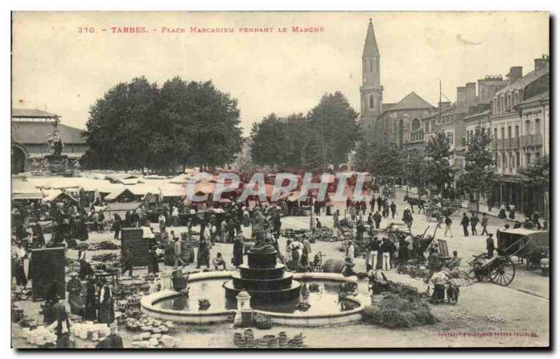 Old Postcard Tarbes Place Marcadieu while walking Corner Flea TOP