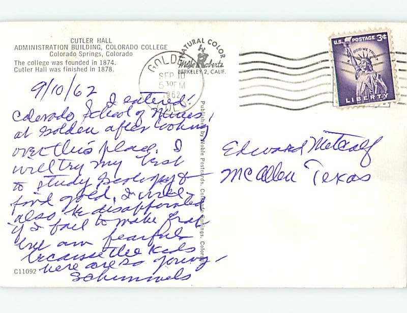 Pre-1980 ADMIN BUILDING AT COLORADO COLLEGE Colorado Springs Colorado CO L9058