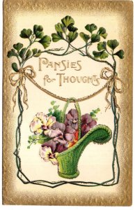 Pansies for Thoughts, Vintage Embossed Greeting Card, Flower Meanings