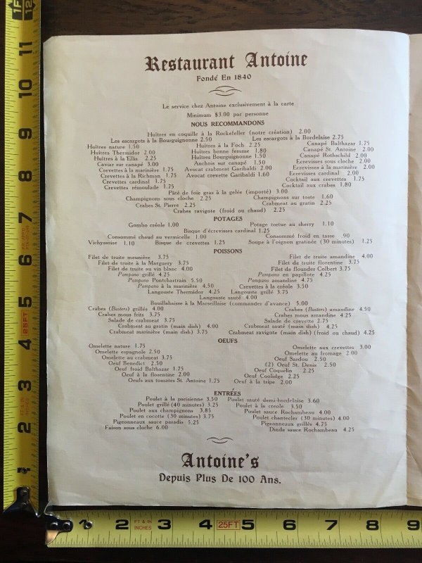 1940 Antoine's Centennial Menu French New Orleans