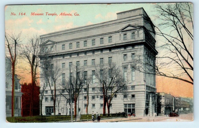 ATLANTA, GA Georgia ~ Street Scene MASONIC TEMPLE  c1910s  Postcard