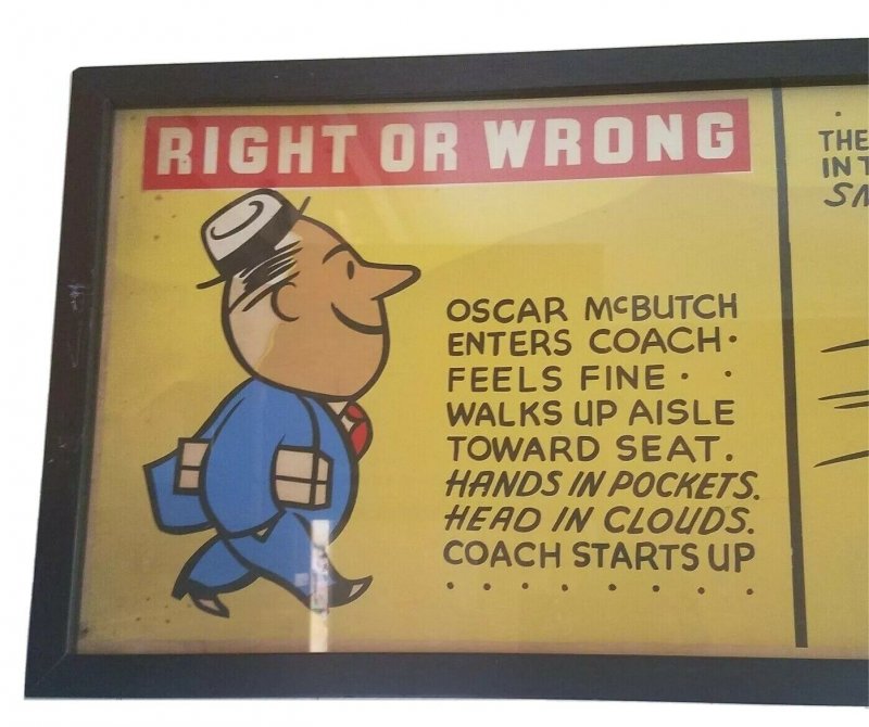 Vintage Seattle Transit Authority Oscar McButch 1940s Advertising Art Sign Comic