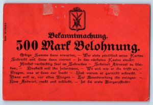 Germany Postcard Announcement 500 Mark Reward Proclamation Humor c1905
