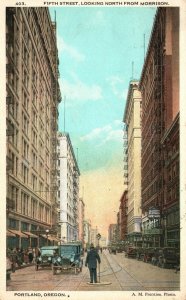 Portland Oregon, 1921 Fifth Street Looking North From Morrison Vintage Postcard