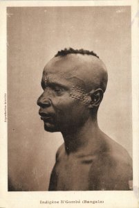 belgian congo, Native N'Gombé Man, Facial Scarification (1930s) Postcard (1)