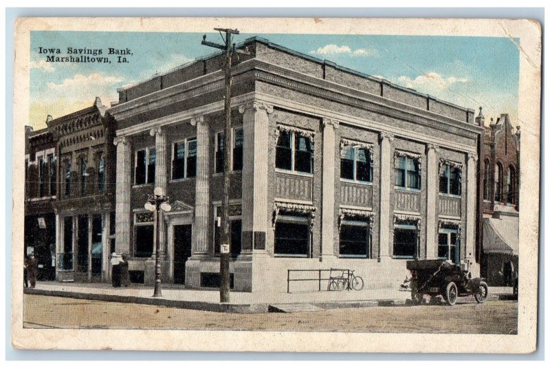 Marshalltown Iowa IA Postcard Iowa Savings Bank Building Exterior 1919 Antique