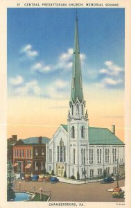 Chambersburg PA Central Presbyterian Church Memorial Sq Linen Postcard Unused