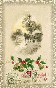 Christmas, A Joyful Christmas Tide, Man With Horse, Bells & Holly, Embossed