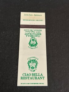 Vintage Matchbook Cover Ciao Bella Restaurant Baltimore, Maryland MB184
