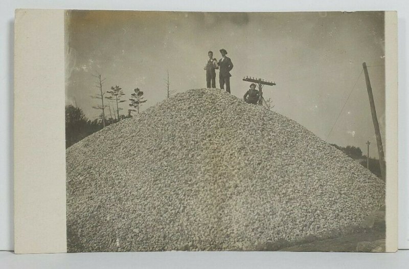 Rppc Huge Pile Of Stones Men Posing at Top c1910 Real Photo Postcard O16