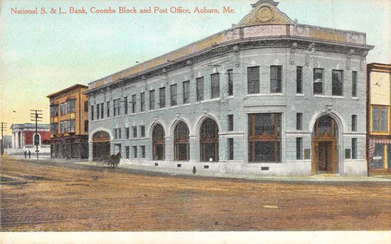 Bank and Post Office in Auburn Maine Antique Postcard L589