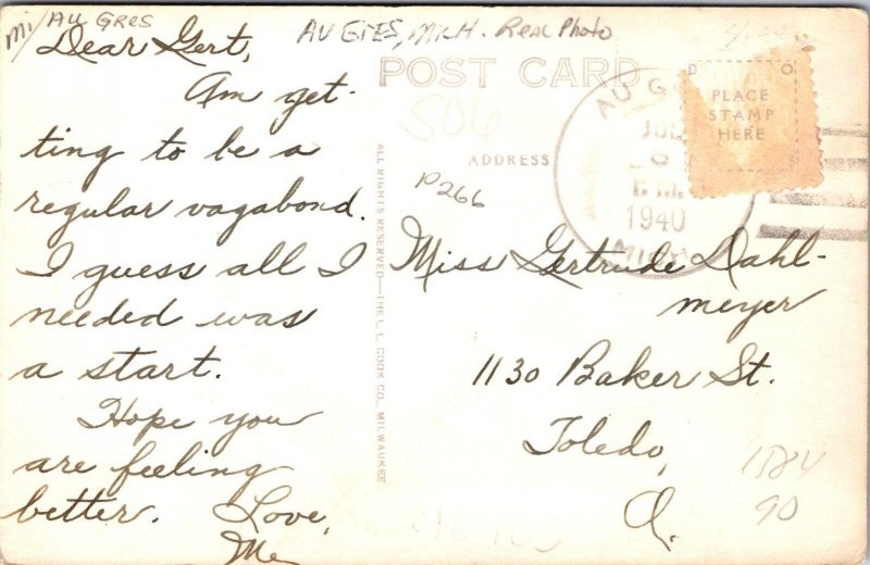 RPPC, Scenic Road in Au Gres MI c1940 Vintage Postcard V67