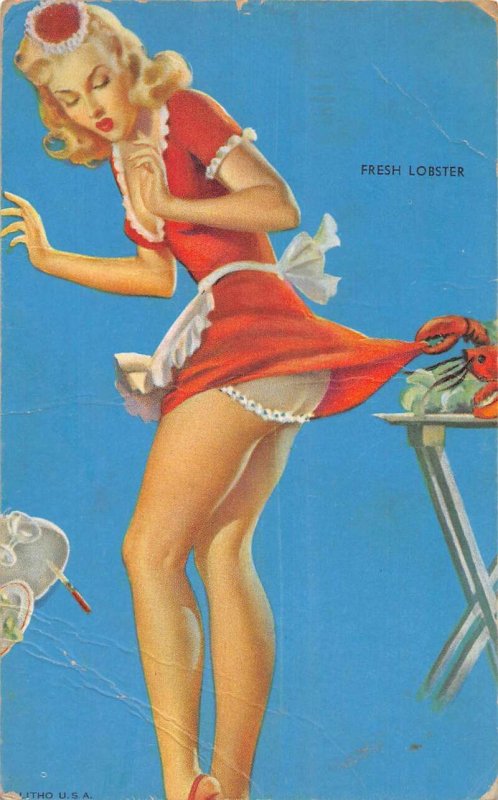 Pin Up Girl Fresh Lobster Waitress Arcade Card AA34859