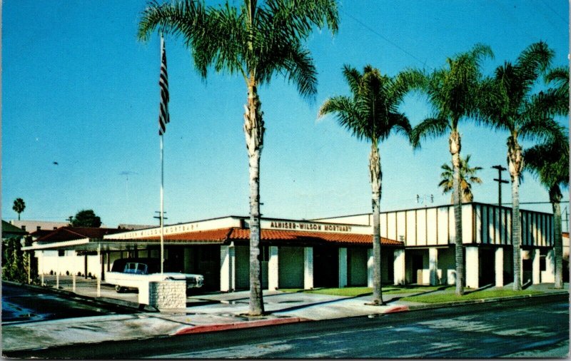 Alhiser Wilson Mortuary Funeral Home hearse Escondido California postcard