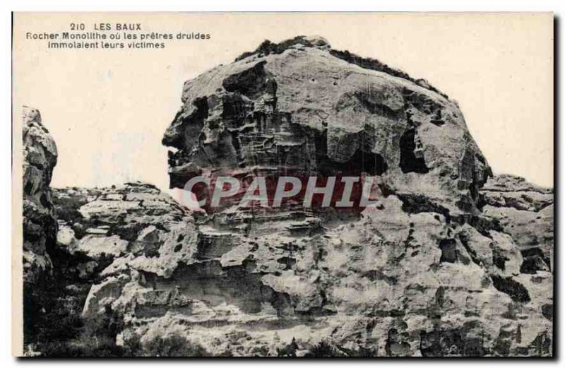 Old Postcard Les Baux Rock Monlithe priests or druids immolalent victims