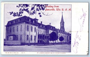 Janesville Wisconsin Postcard Greetings St Joseph Convent St Patrick Church 1902