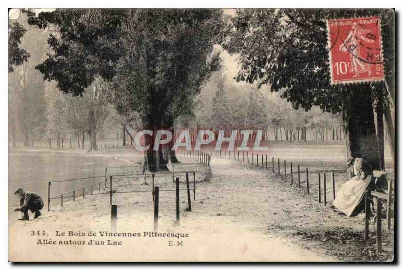 Old Postcard The Bois de Vincennes Picturesque Allee around a lake