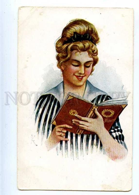 223297 RUSSIA Kushchenko glamor girl w/ book #849 old postcard