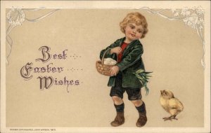 Winsch Easter Little Boy with Chick c1910 Vintage Postcard
