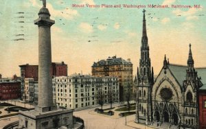 Vintage Postcard 1909 Mount Vernon Place Washington Monument Baltimore Maryland