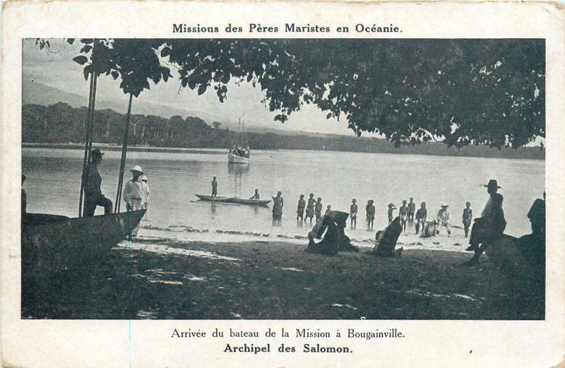 South Pacific Oceania Solomon Islands Bougainville Missionary boat arrival scene