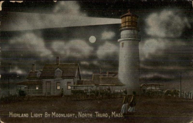 North Truro Cape Cod MA Lighthouse at Night c1910 Postcard