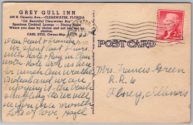 Vtg Clearwater Florida FL Grey Gull Inn Hotel Restaurant 1950s View Postcard
