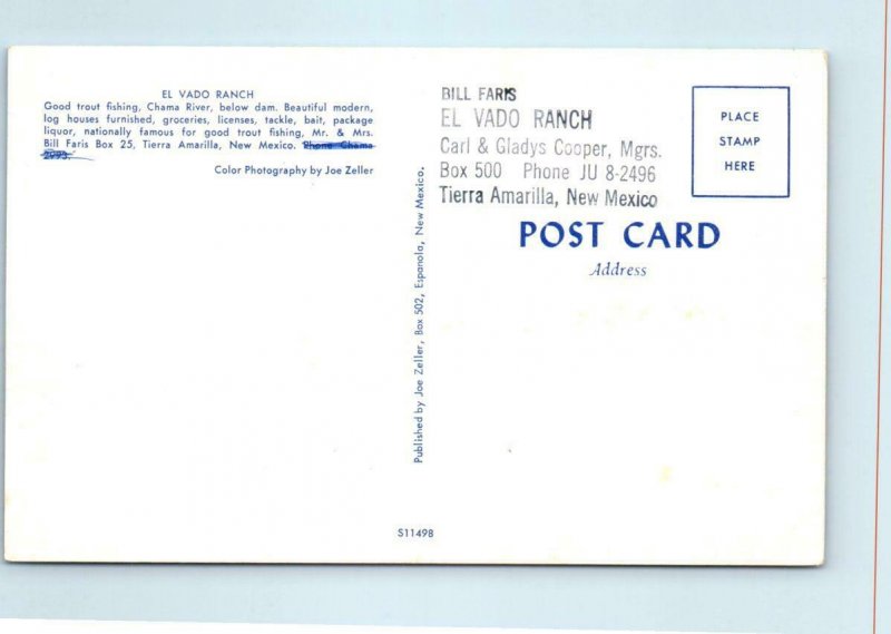 TIERRA AMARILLA, New Mexico NM   Trout Fishing EL VADO RANCH ca 1960s  Postcard