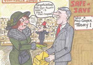 Classic Mini Cooper Car Competition Winner Comic Postcard