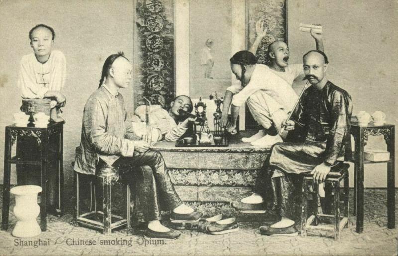 china, SHANGHAI, Native Chinese Men Smoking Opium (1910s) Postcard