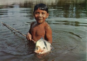 brazil, Xingu Native Indians, Cocoti, Iaualapiti Boy Fishing (1980s) Postcard