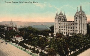 Vintage Postcard 1910's Aerial View Of Temple Square Salt Lake City Utah UT