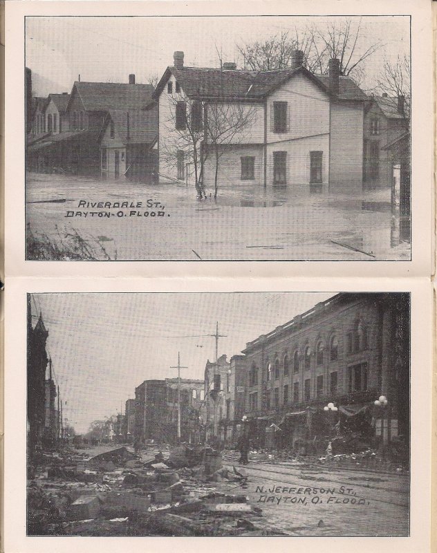 Dayton OH Flood, 1913 Postcard Folder, Disaster, Main St., Destroyed Houses