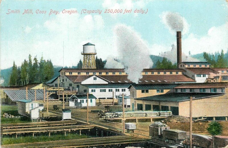 Postcard 1910 Oregon Coos Bay Saw Mill Logging Lumber occupation OR24-197