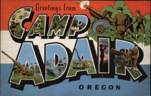 Camp Adair Oregon OR WWII Military Large Letter Linen Postcard