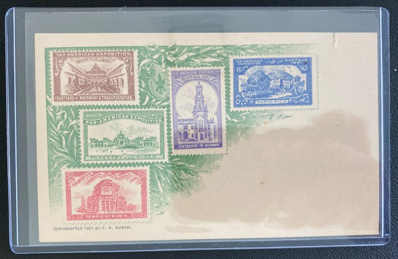 Rare Ten Pan American Exposition Stamp On Stamp Postcards Complete Set Mint
