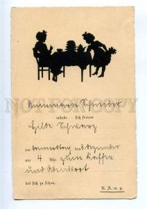 240513 SILHOUETTE Mom Daughter TEA POT Party Vintage postcard