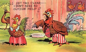 1930s ANTHROPOMORPHIC ROOSTER CHICKEN BARNYARD MAD COMEDIC POSTCARD 46-214