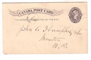 Victoria 1 Cent Postal Stationery, Split Ring Cancel Douglastown  New Brunswick