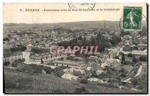 Old Postcard Panorama Towards Evreux La Rue St Sauveur and La Cathedrale