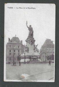 Ca 1912 Post Card Paris France Statue In The Republic Square