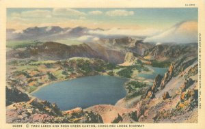Montana Twin Lakes & Rock Creek Canyon Cook Red Hwy Linen Postcard Unused