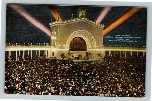 San Diego CA-California Night Concert Largest Outdoor Organ Linen c1950 Postcard